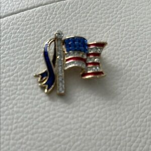 American Flag Brooch with Blue Ribbon